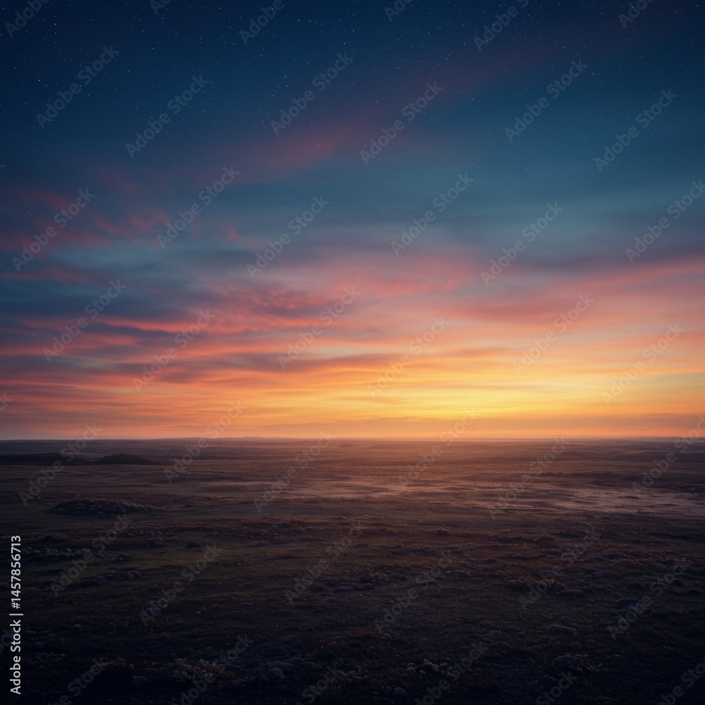 Fototapeta premium Serene Sunset and Night Sky Landscape