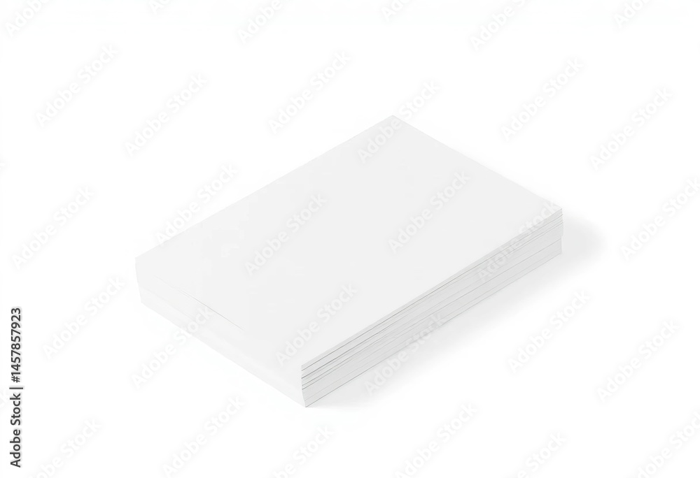 Neat stack of blank white paper sheets with a drop shadow, isolated on white background, white, realistic Neat stack of blank white paper sheets with a drop shadow, isolated on white background, white, realistic