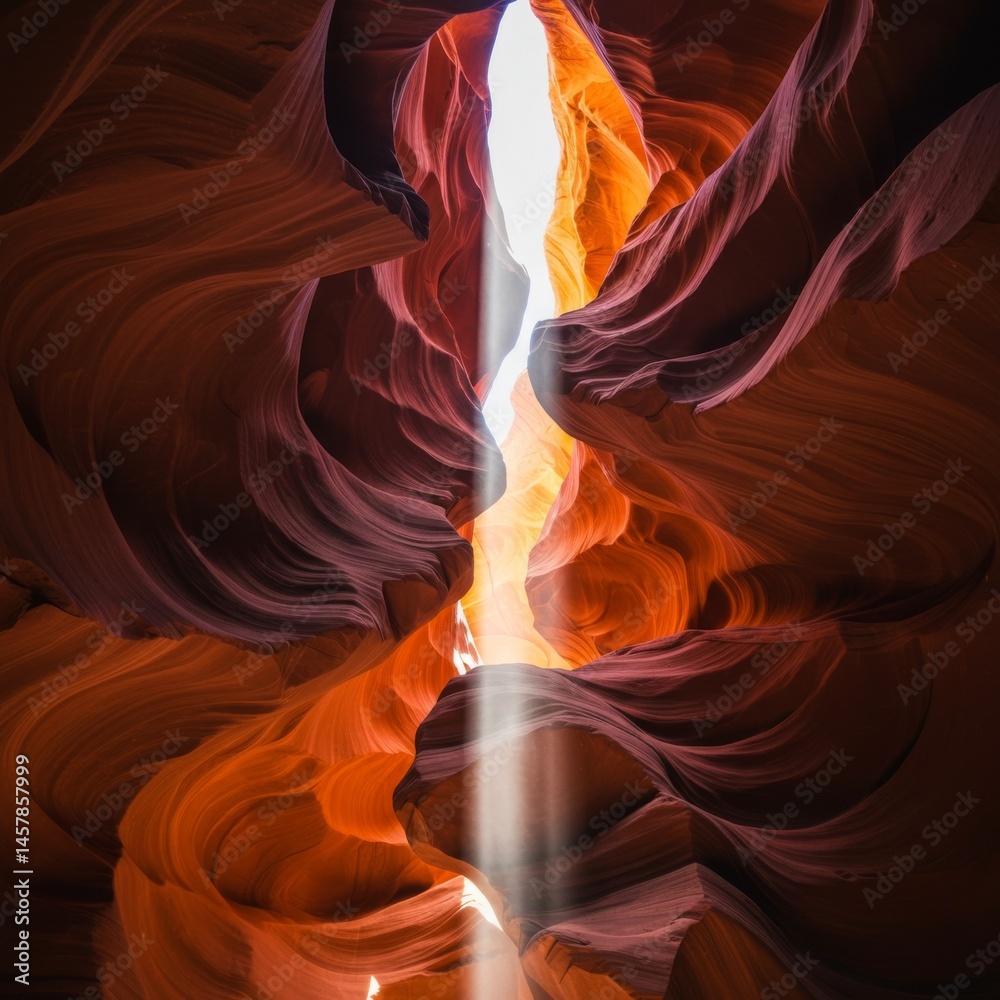 Obraz premium Red And Orange Slot Canyon With A Light Beam