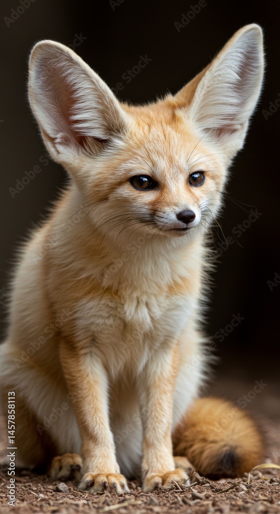 Obraz premium Portrait of a Fennec Fox Sitting on Ground
