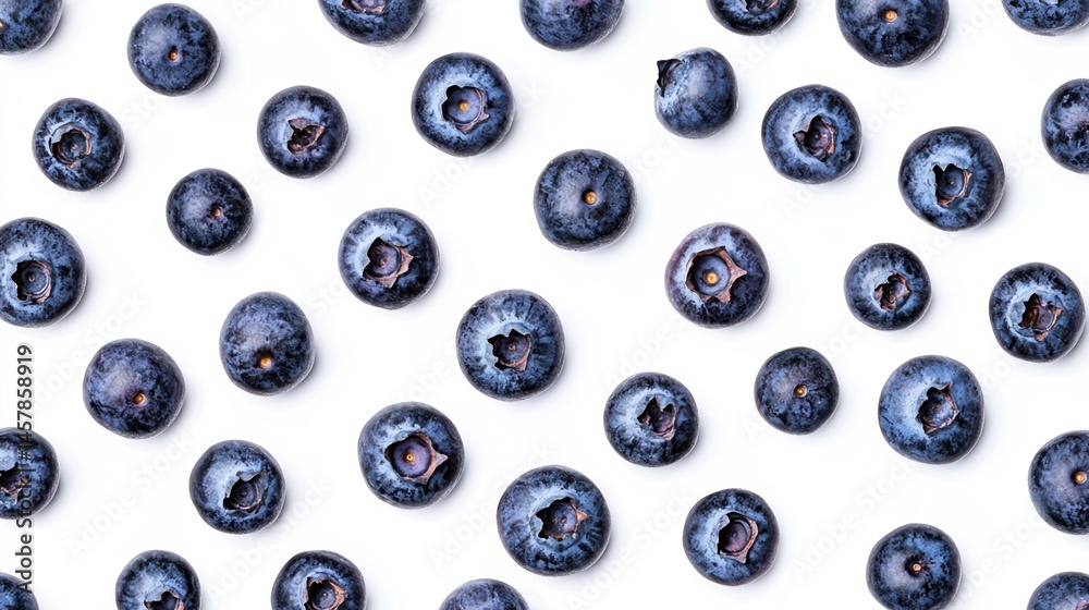Fresh blueberries are scattered evenly across a white background, creating a clean and vibrant pattern. Fresh blueberries are scattered evenly across a white background, creating a clean and vibrant pattern.