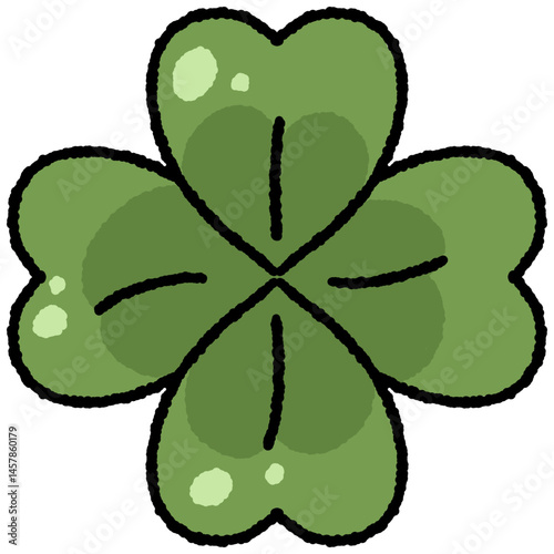 Cute Four-Leaf Clover Kawaii Lucky Charm Illustration