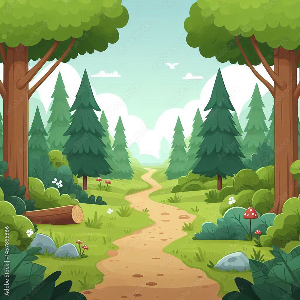 Obraz premium A vibrant, spring forest path leads into a distance.