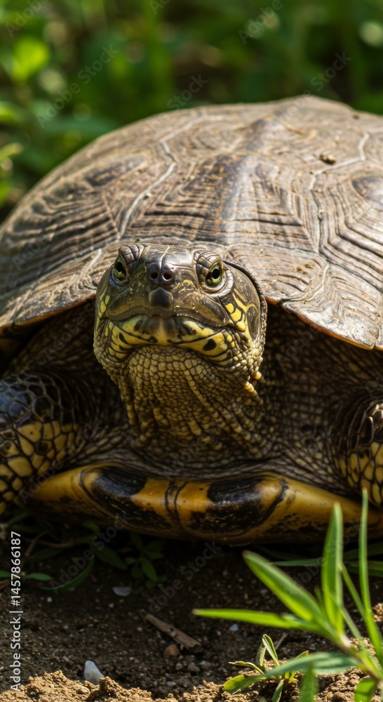 Naklejka premium Closeup of a Brown Turtle on the Ground