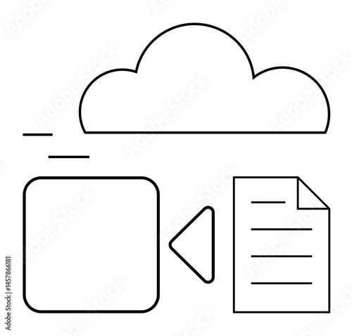 Cloud, file, and media file icon arranged to illustrate a data transfer concept. Ideal for technology, data storage, file sharing, collaboration, software, networking flat simple metaphor