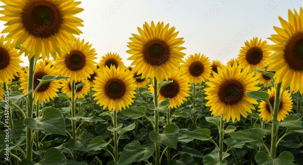 Fototapeta premium Vibrant Yellow Sunflowers in a Lush Green Field