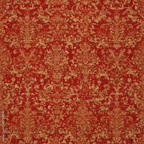 Intricate red & gold damask, regal seamless vector pattern ,  wallpaper,  rich