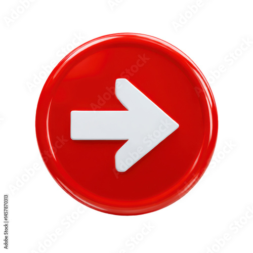 Red circle with white arrow isolated on transparent background