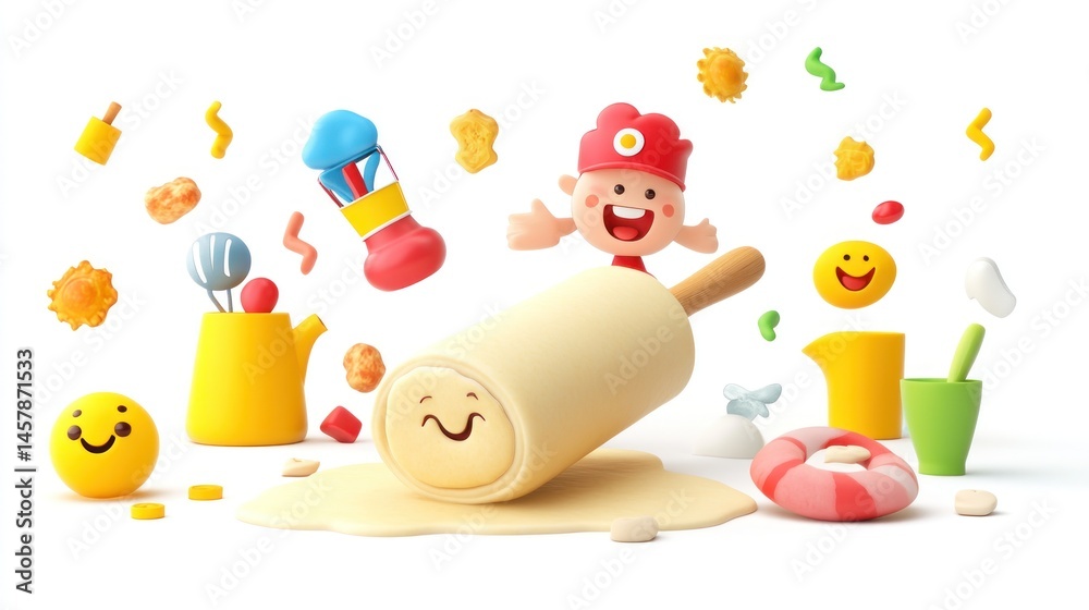 Obraz premium Fun, colorful, cartoon-style food preparation scene