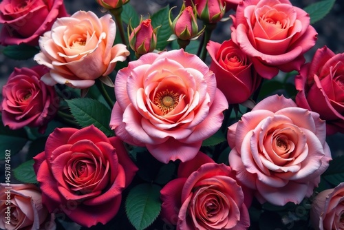 Intricate blooming roses, densely packed, vibrant hues , nature, pink, surface