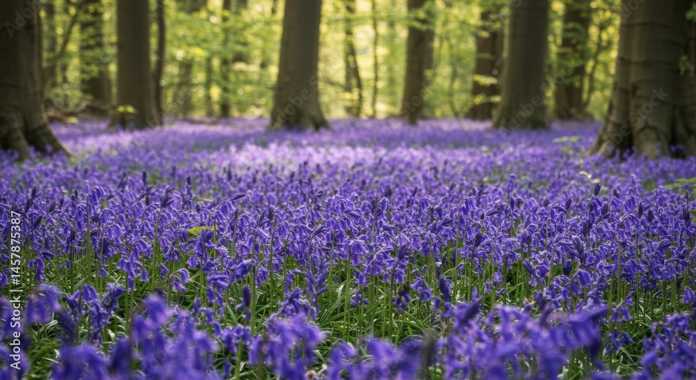 Purple Bluebells Carpeting a Forest Floor Purple Bluebells Carpeting a Forest Floor