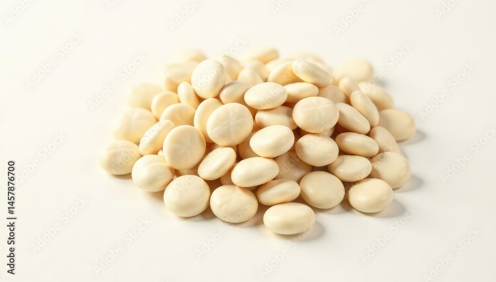 Pile of white beans isolated on bright white backdrop, culinary, pile, nutrition Pile of white beans isolated on bright white backdrop, culinary, pile, nutrition