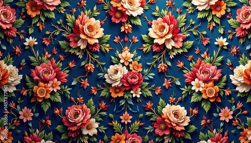 Intricate floral damask textile, repeating design, floral, elegant