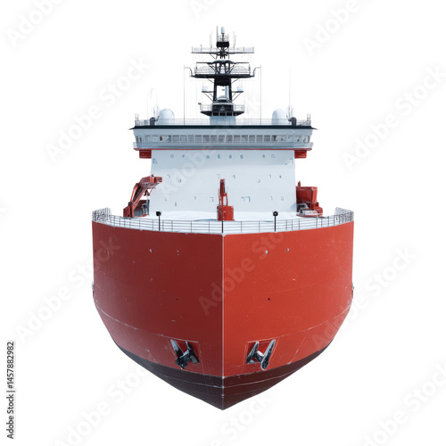 Red Icebreaker Vessel Bow View on White Background