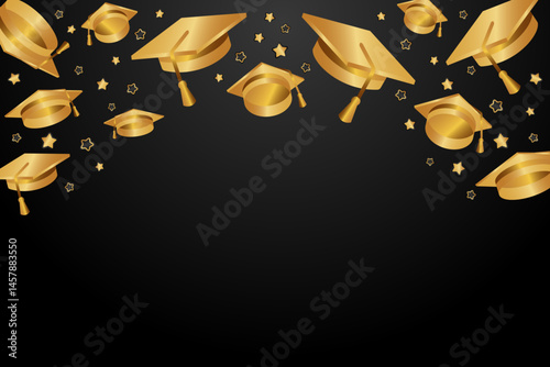 Design for graduation ceremony. Class of 2025. Congratulations graduates black and gold background