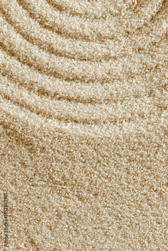 Smooth simple Lines on sand background, minimal aesthetic sandy texture. Spa, meditation, relaxation, wellness concept. Natural beige waves pattern in Japanese zen garden. View from above copyspace