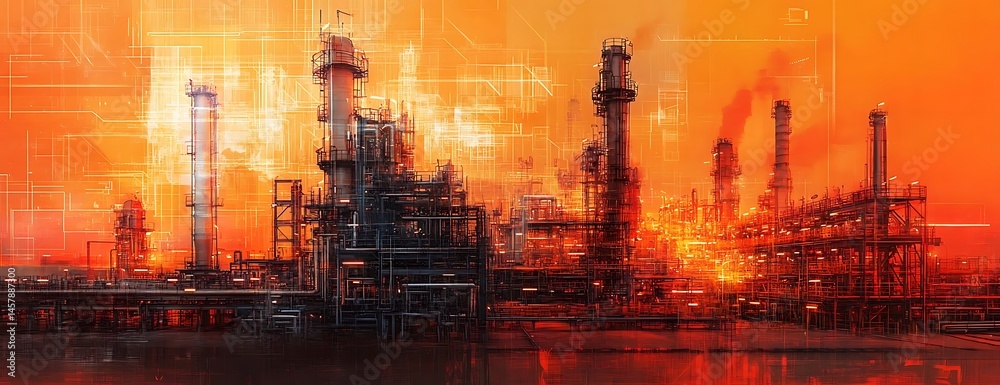 Fototapeta premium Refinery at sunset, industrial complex