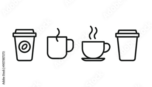 Four coffee cups isolated on a white background. Hot beverages