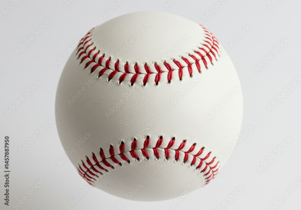 Close up of a baseball with red stitching against white background Close up of a baseball with red stitching against white background