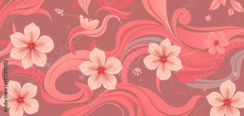 Elegant, flowing abstract floral pattern in soft hues; perfect for textile & wallpaper design, vector, dreamy