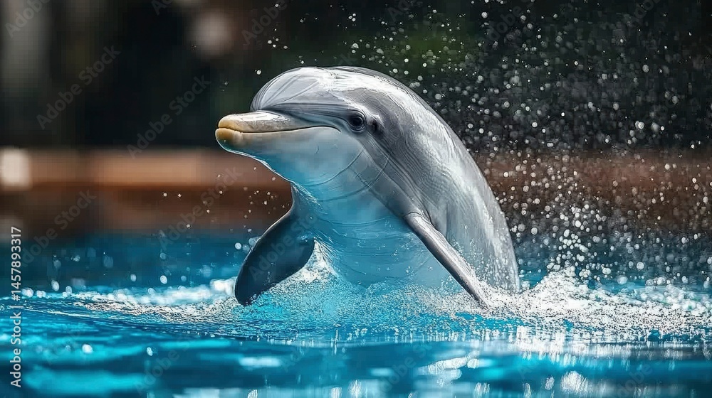 Obraz premium Bottlenose Dolphin Emerging from Water, Playful Marine Mammal