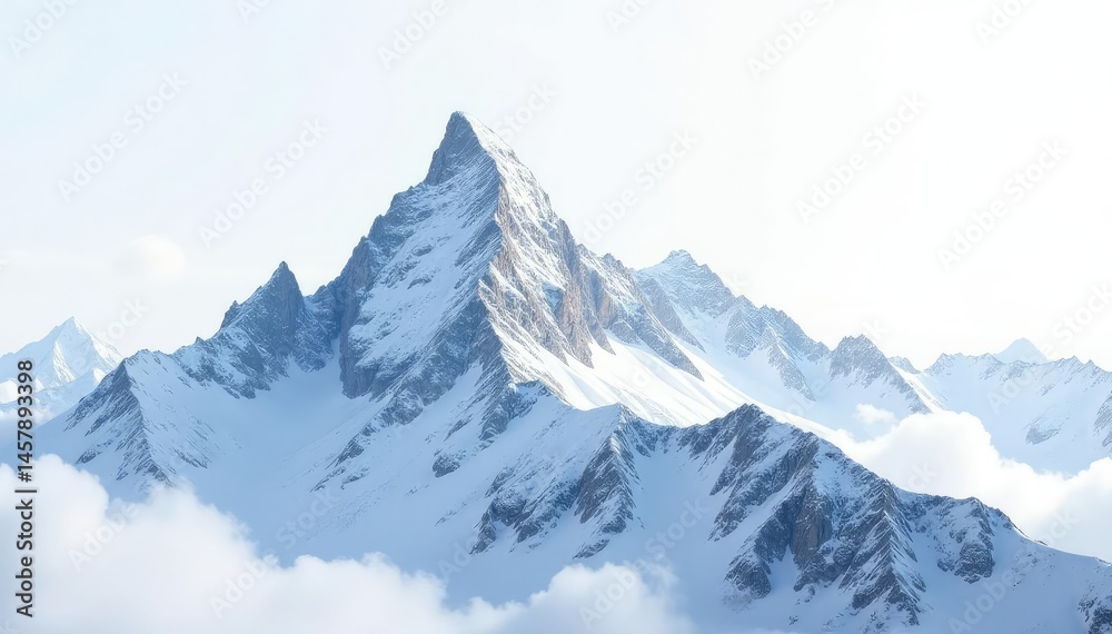 Obraz premium White snow covered mountain peak, pristine white background, snow, white