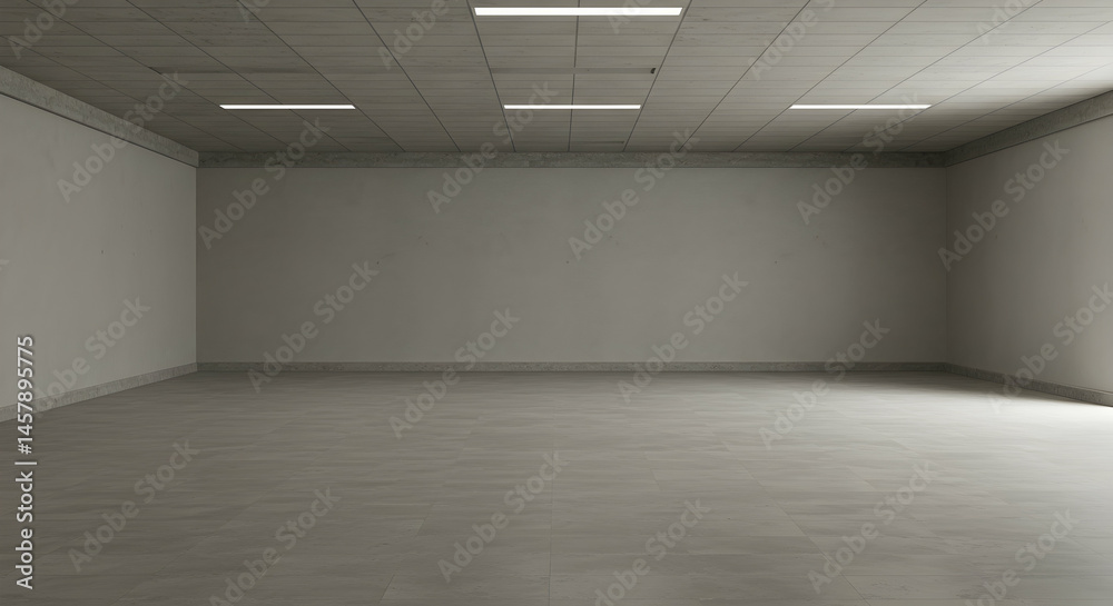 Obraz premium Empty Spacious Room with Plain Walls and Clean Floor Lighting
