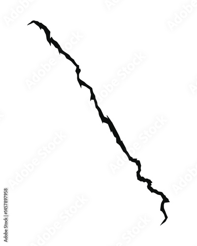 A black and white crack line on a surface showing damage
