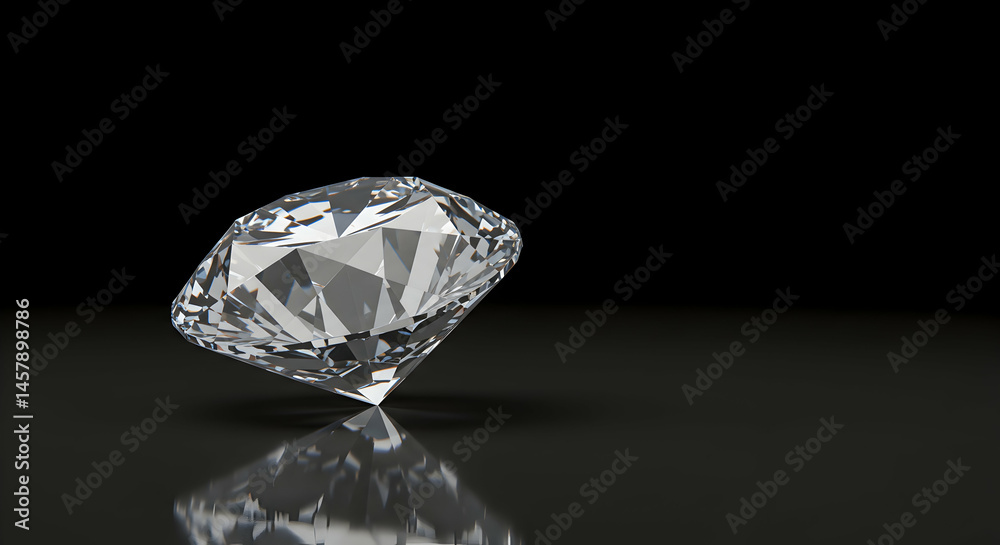 Sparkling Clear Diamond on Dark Surface with Reflection Effects Sparkling Clear Diamond on Dark Surface with Reflection Effects