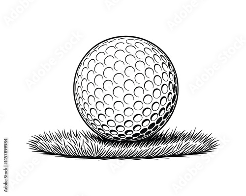 Golf ball on grass outline vector drawing art