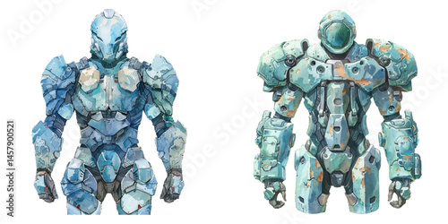 futuristic armour watercolor vector illustration