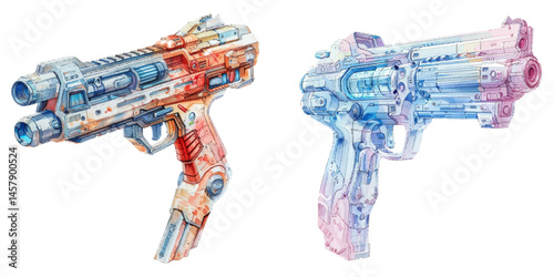 futuristic gun watercolor vector illustration