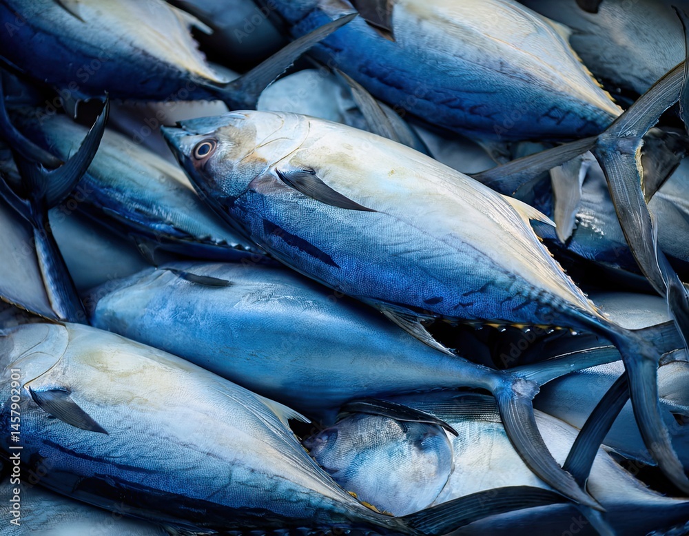 Obraz premium Fresh Bluefin Tuna Piled in Full Frame Close-Up