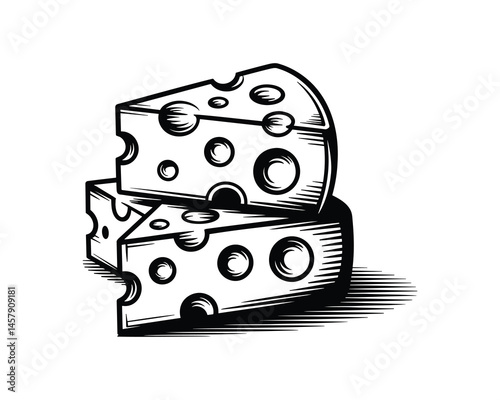 Illustration of two stacked swiss cheese wedges with holes design