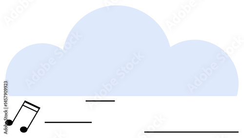 Blue cloud connected with floating musical notes, signifying music streaming, creativity, and technological innovation. Ideal for cloud storage, media sharing, technology, creativity, entertainment
