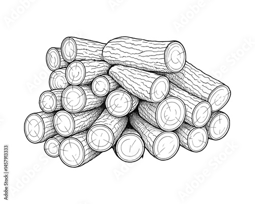 Neatly stacked pile of logs for firewood supply and storage