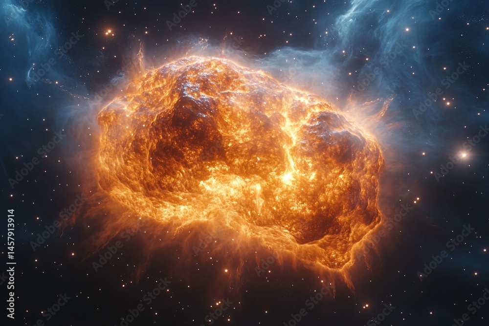 Obraz premium Radiant supernova explosion with vivid nebula, sparkling stars. Ideal for space exploration, science fiction, astronomy, educational content, and cosmic backgrounds.