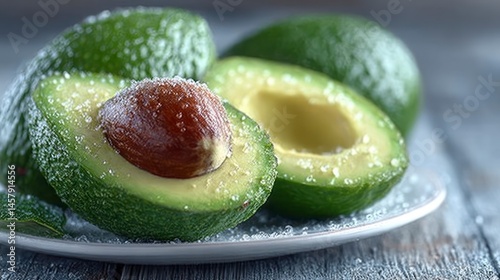 Fresh Halved Fruit with Large Seed and Vibrant Green Flesh Perfect for Healthy Eating and Culi