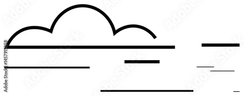 Simplistic cloud outline paired with thin horizontal lines, suggesting wind or motion. Ideal for weather, digital data, communication, connectivity, simplicity, speed nature. Flat simple metaphor