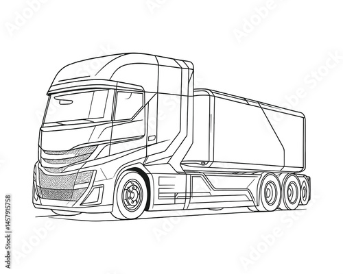 A detailed truck outline for coloring or design projects