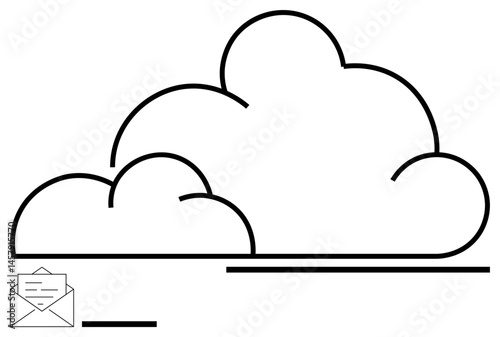 Abstract cloud outline paired with an envelope and document. Ideal for cloud computing, email, data storage, communication, digital transfer, internet services, simple landing page