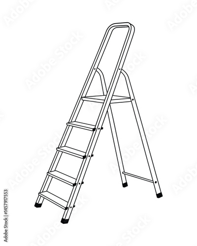 Metal step ladder isolated line art drawing style illustration
