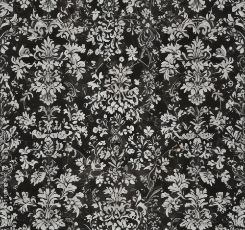 Subtle black & white damask; repeating floral & geometric designs , surface, background, classic