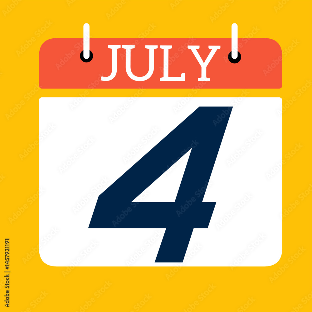 Calendar day vector icon page - 4th of july. Pictogram template for anniversary, reminder, schedule, planning. Simple illustration of reminder of the 4th day of each month. Calendar on the wall for da