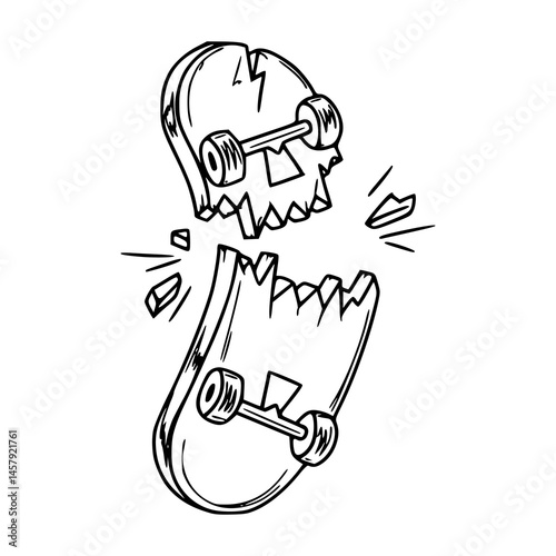 destroyed skateboard outline