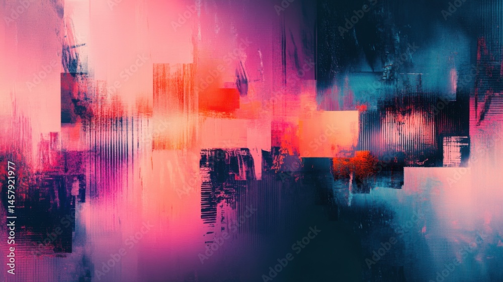 Naklejka premium Abstract Image with Blocks and Lines of Pink, Orange, Red, and Blue Hues.