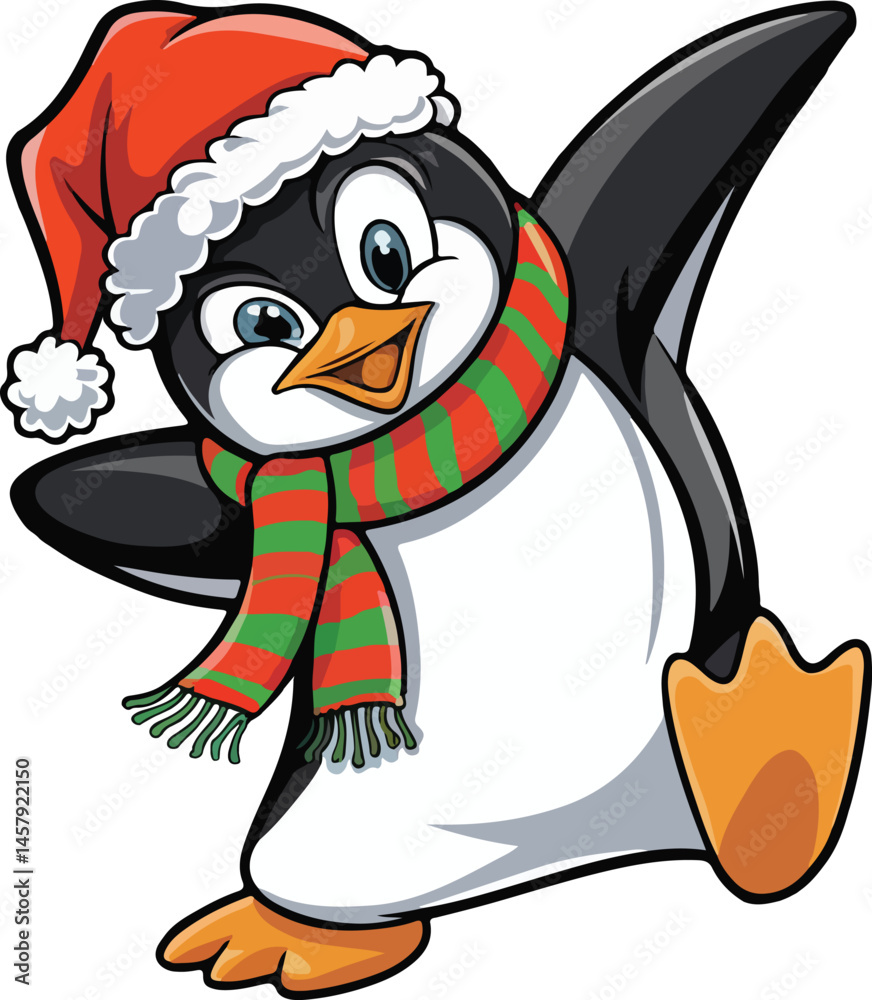 Obraz premium Cute Penguin with Santa Hat Vector