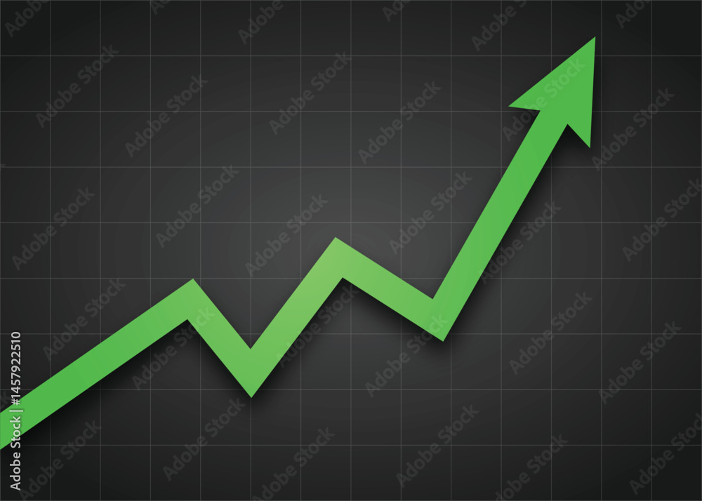 green business arrow pointing up with dark background and grid green business arrow pointing up with dark background and grid