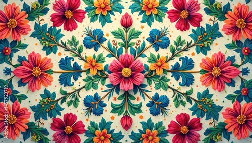 Intricate floral motifs creating a flowing, uninterrupted pattern , print, leaf