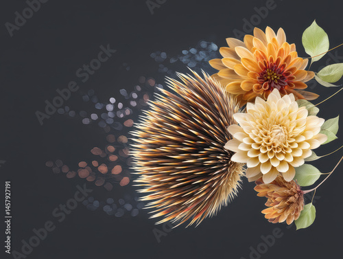 Stunning bunch of freshly picked flowers displayed on a dramatic black background for contrast and elegance